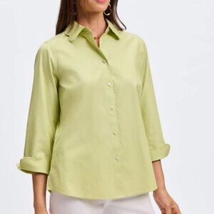 Foxcroft Gwen 14W Blouse Pistachio NWT $108 3/4 Sleeve Scallop Collar No-Iron